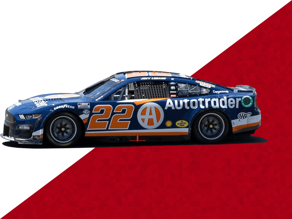 A blue race car with orange and white numbers.